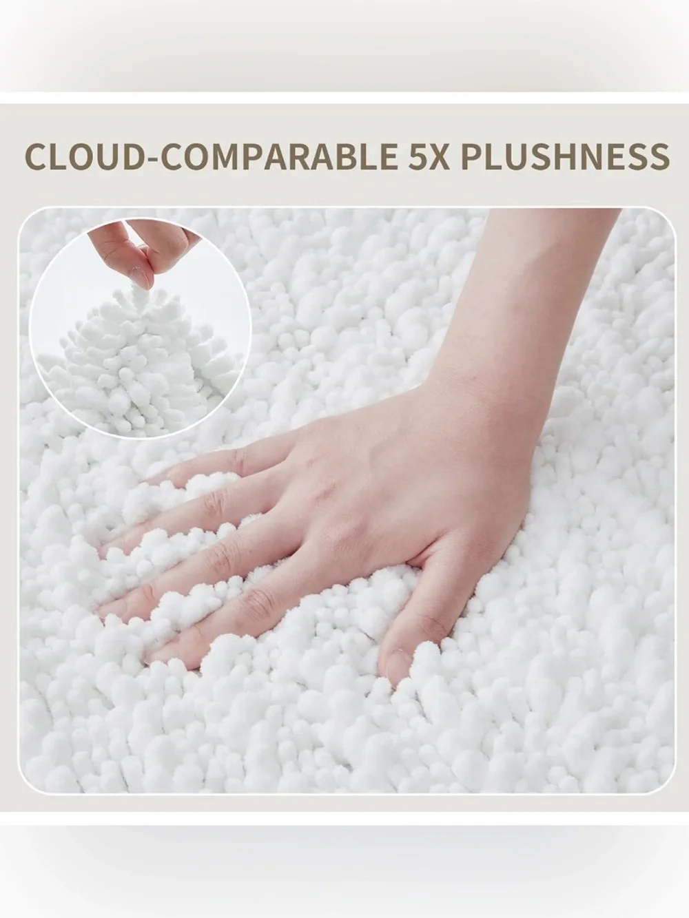 White Non Slip Washable Extra Thick & Soft Absorbent Chenille Bath Mat / Rug.